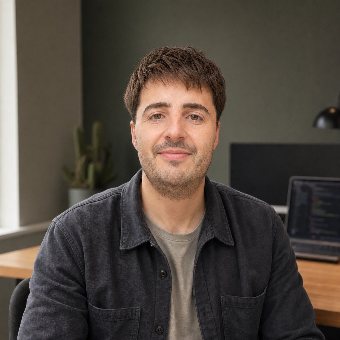 Maxi, the founder of Cactus, working at his desk